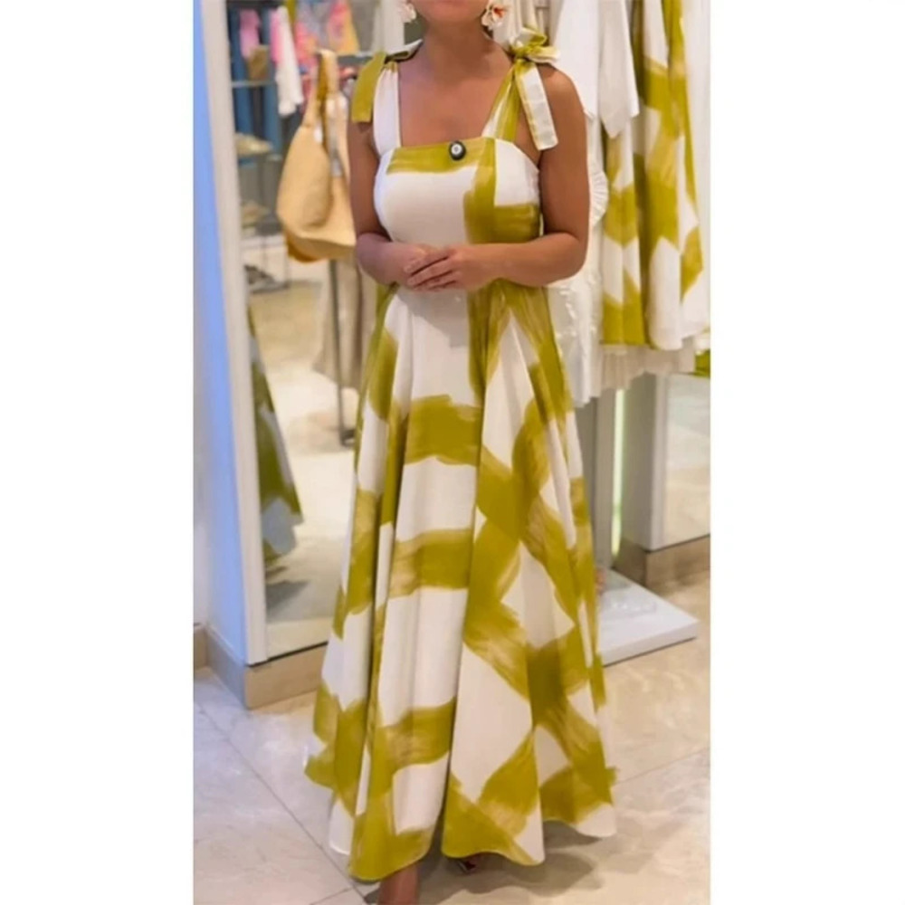 H&M Summer Tie Back Tank Maxi Dress Plaid Print Vacation
